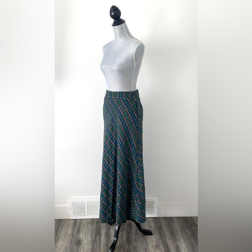 Vintage Plaid Green Maxi Skirt Sz S 29” Waist 41” long